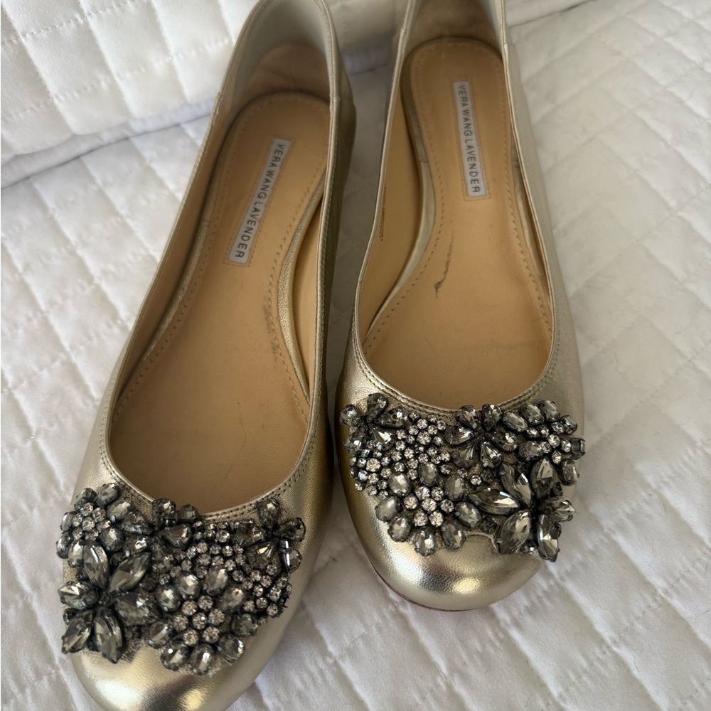 Vera Wang Lavender Elegant Gold Embellished Flats